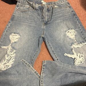 Forever 21 Blue Distressed Flare Jeans